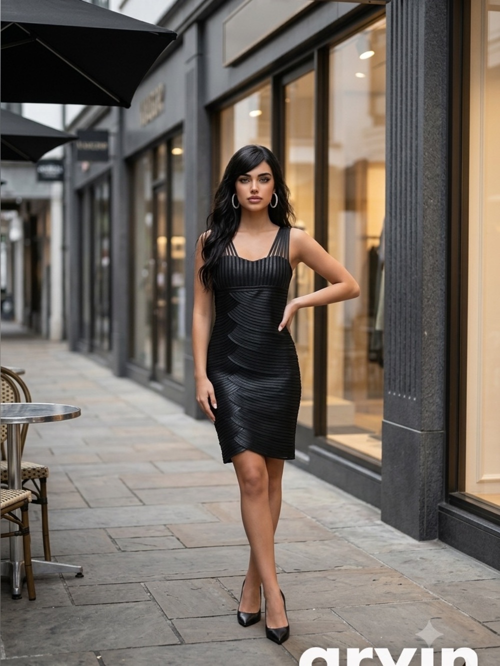 Textured Black Pleated Midi Dress - Phase Eight